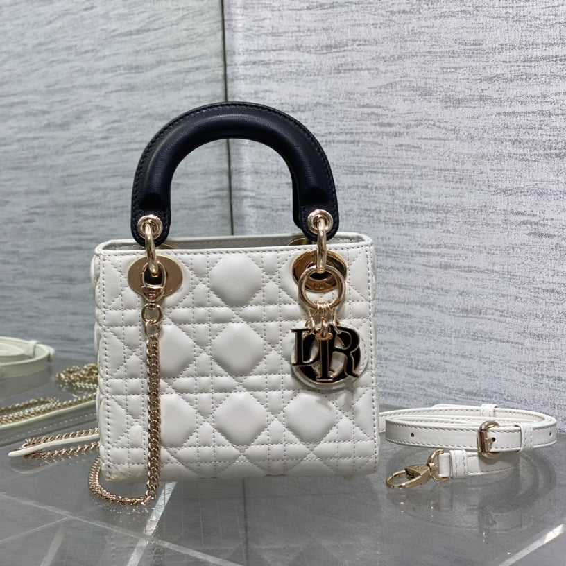 DIOR LADY Mini Cannage Patent Calfskin Bag | Blush Pink Gold Hardware | Detachable Chain Strap | Model D6603 | Includes Original Box