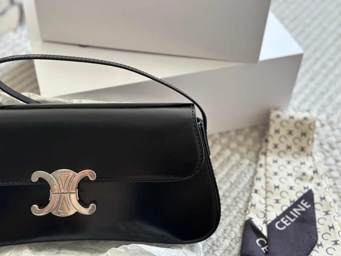 Céline Lola Black Silver Handbag | 2023 Runway Edition | Sleek Silver Hardware | 28x12cm Chic Evening Bag