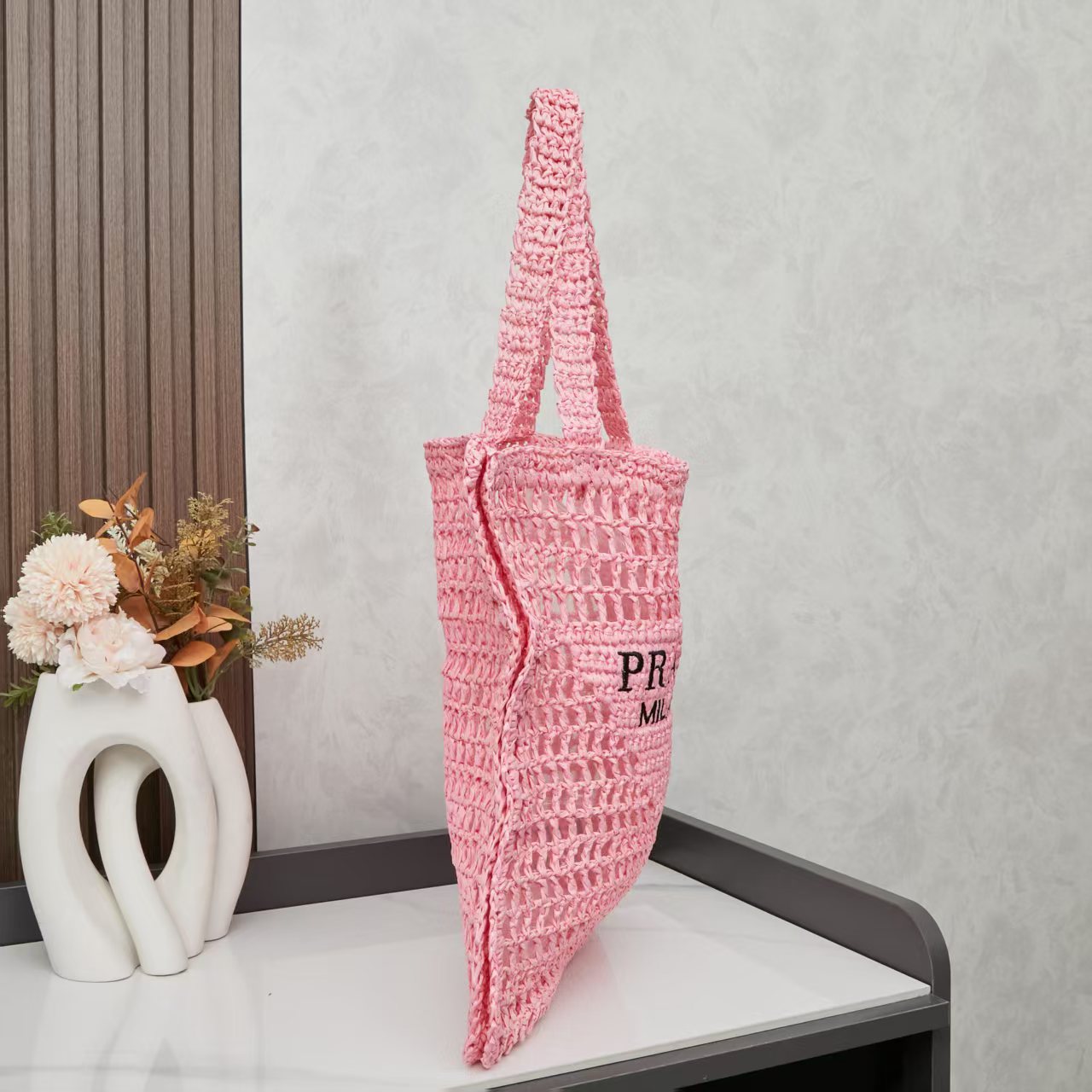 🔥 Deconstructed Raffia Tote Bag | Embroidered Prada Triangle Logo | Lightweight Summer Essential