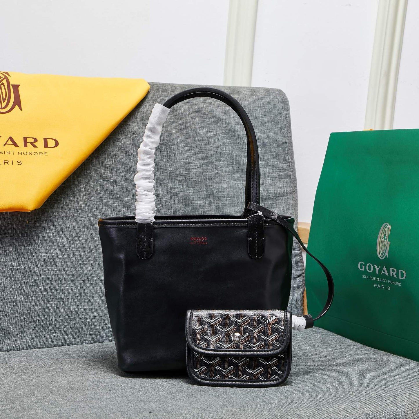 Goyard-Style Dual-Sided Mini Reversible Tote Bag – Premium Full-Grain Leather & Linen, Top-Quality Luxury Shopping Bag with Stainless Steel Hardware