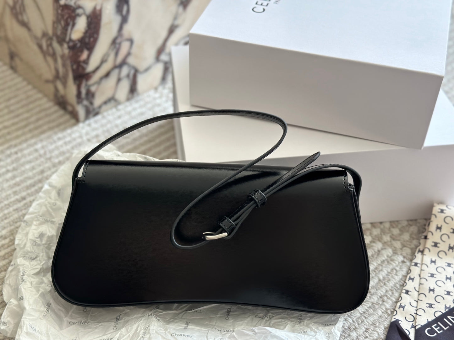 Céline Lola Black Silver Handbag | 2023 Runway Edition | Sleek Silver Hardware | 28x12cm Chic Evening Bag