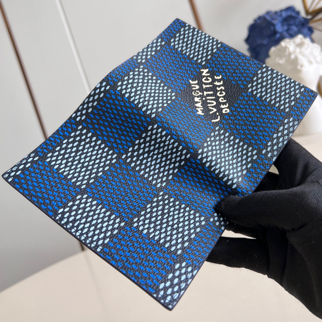 Louis Vuitton Monogram Passport Cover | Blue Coated Canvas | 4 Card Slots + 2 Pockets | Model M40749 | 14x10cm