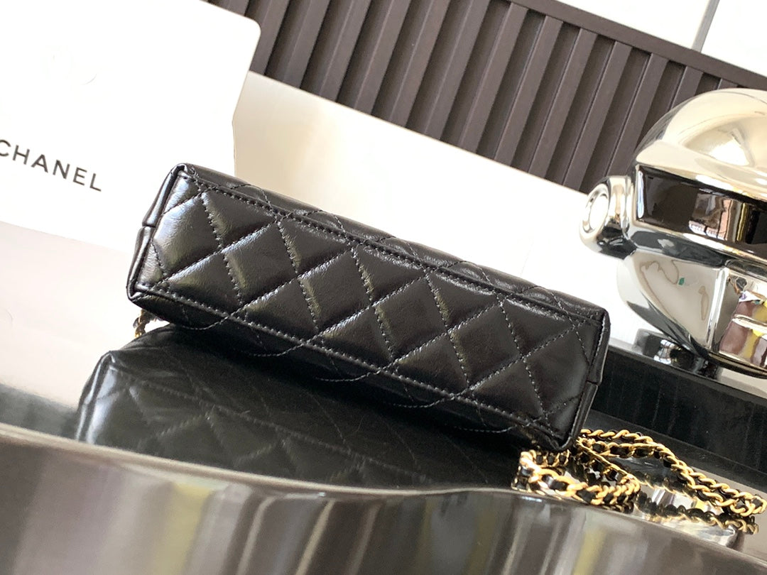 CHANEL 23K Kelly Chain Shoulder Bag | Calfskin Vintage Hardware Top Handle Bag | 19cm Luxury Crossbody