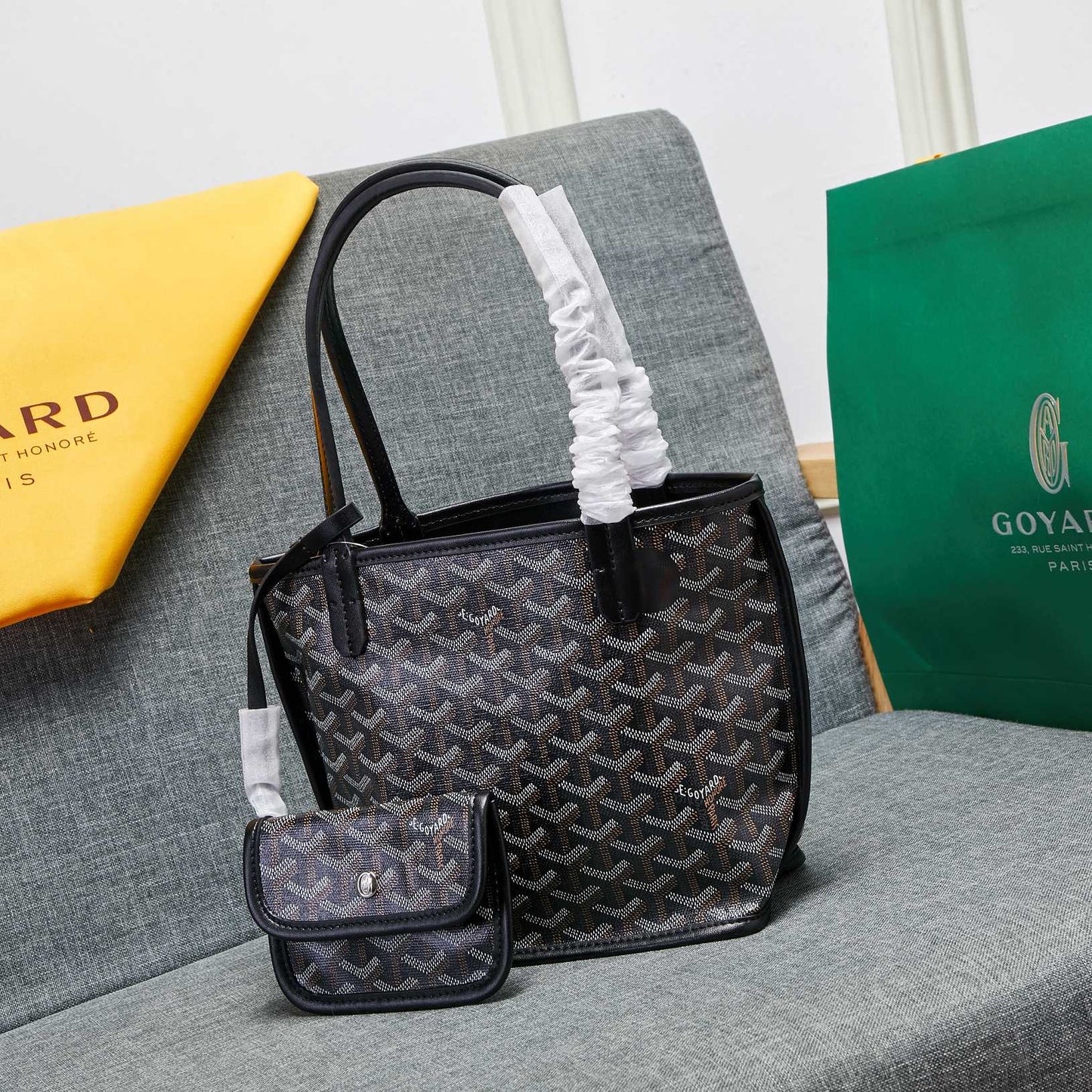 Goyard-Style Dual-Sided Mini Reversible Tote Bag – Premium Full-Grain Leather & Linen, Top-Quality Luxury Shopping Bag with Stainless Steel Hardware