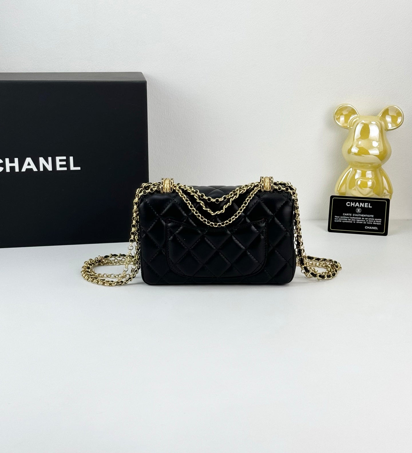 Chanel 24A Black Gold Tassel Chain Flap Bag | Classic Double Gold Pearls Design | 18*11.5cm Luxury Handbag