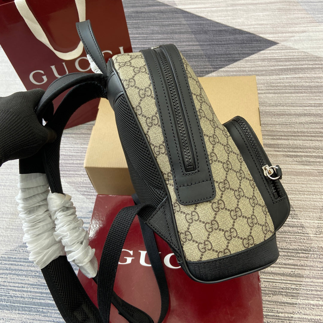 GG Classic Heritage Textured Leather Trim Backpack - Model 429020 | Textured PVC with Vintage Brass Hardware | 23x29x14cm Versatile Commuter Bag