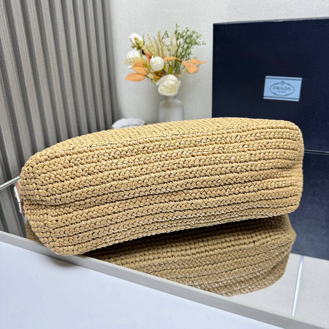 🌴 Summer Raffia Tote|38x31.5x15cm Handwoven Two-Tone Bag - Beach & Market Tote