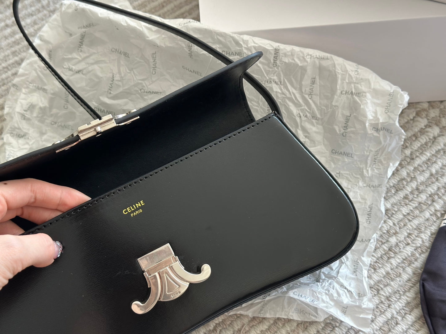 Céline Lola Black Silver Handbag | 2023 Runway Edition | Sleek Silver Hardware | 28x12cm Chic Evening Bag