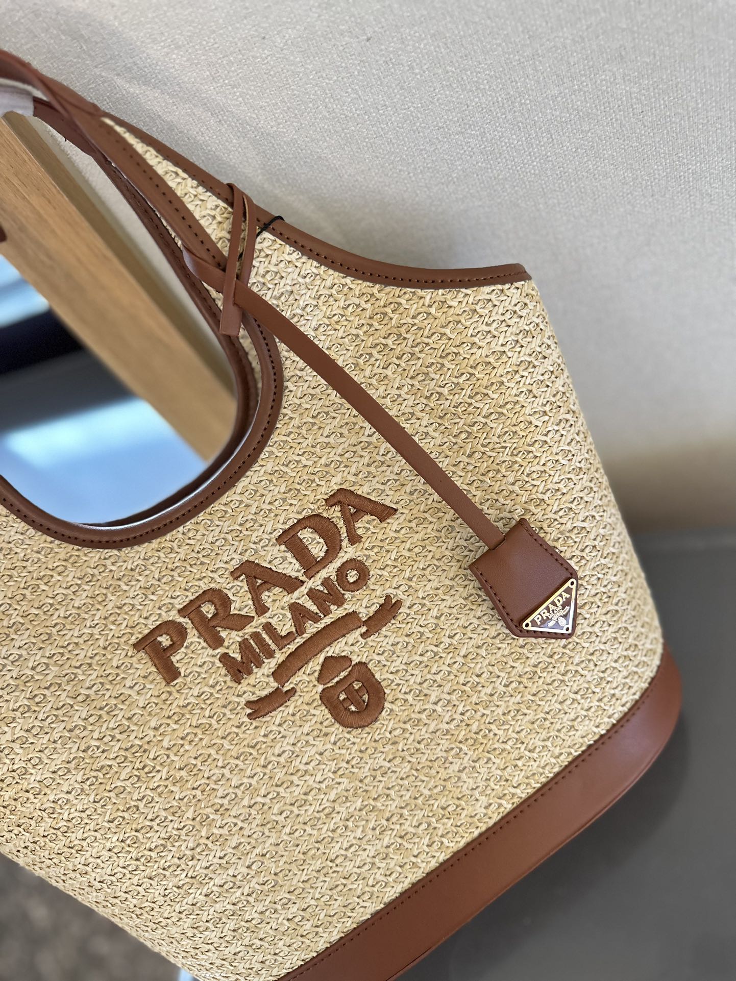 Prada Raffia Bucket Shoulder Bag Summer Woven Straw Tote 28x13x22cm Beach Vacation Essentials PRADA MILANO