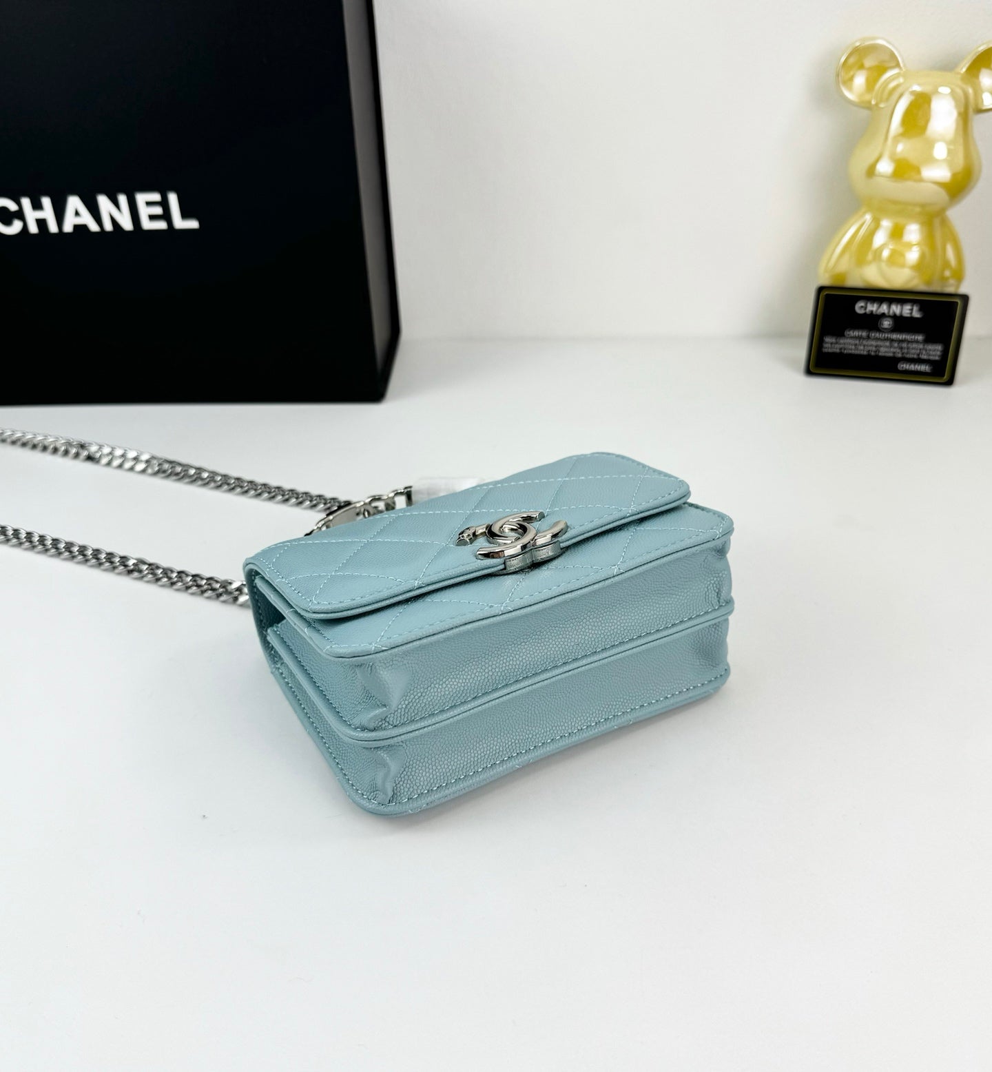 Chanel 22S White Enamel Handle Bag | Mini Sweet & Chic Crossbody | Detachable Woven Strap & Silver Logo