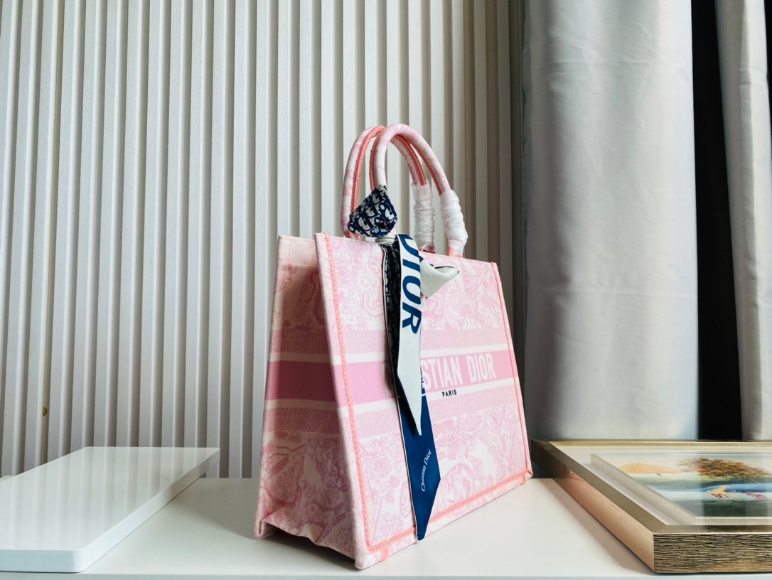 Dior Inspired Pink Tote Bag Elegant Printed Handbag with Large Capacity