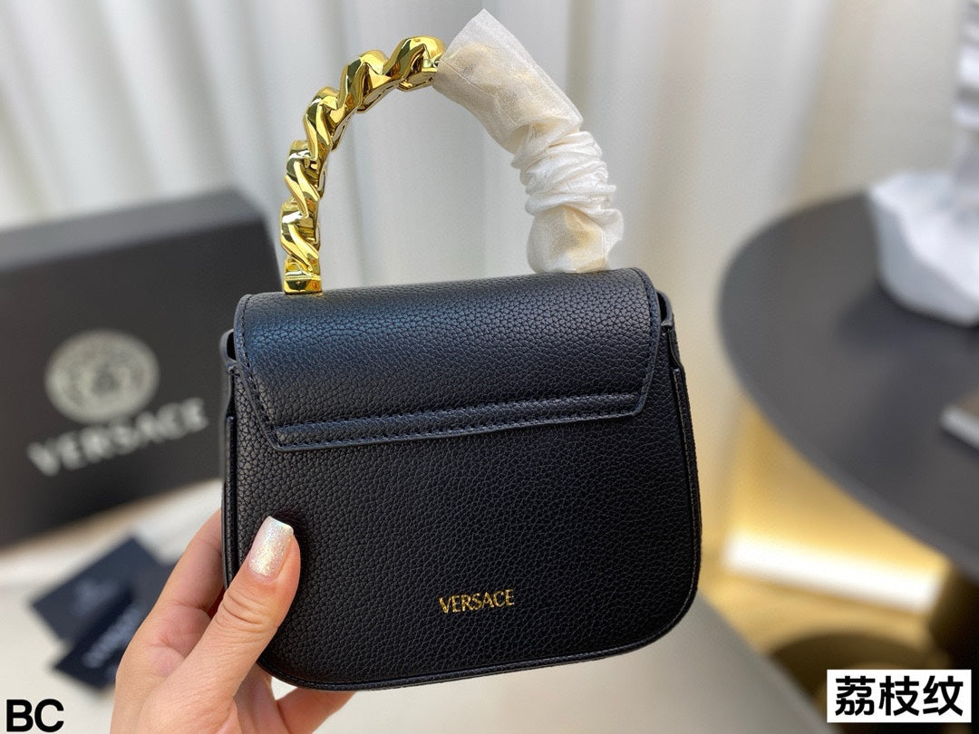 Versace La Medusa Top-Handle Bag – Iconic Medusa Head & Chunky Chain Handle | Compact Luxury for Everyday (17x14cm)
