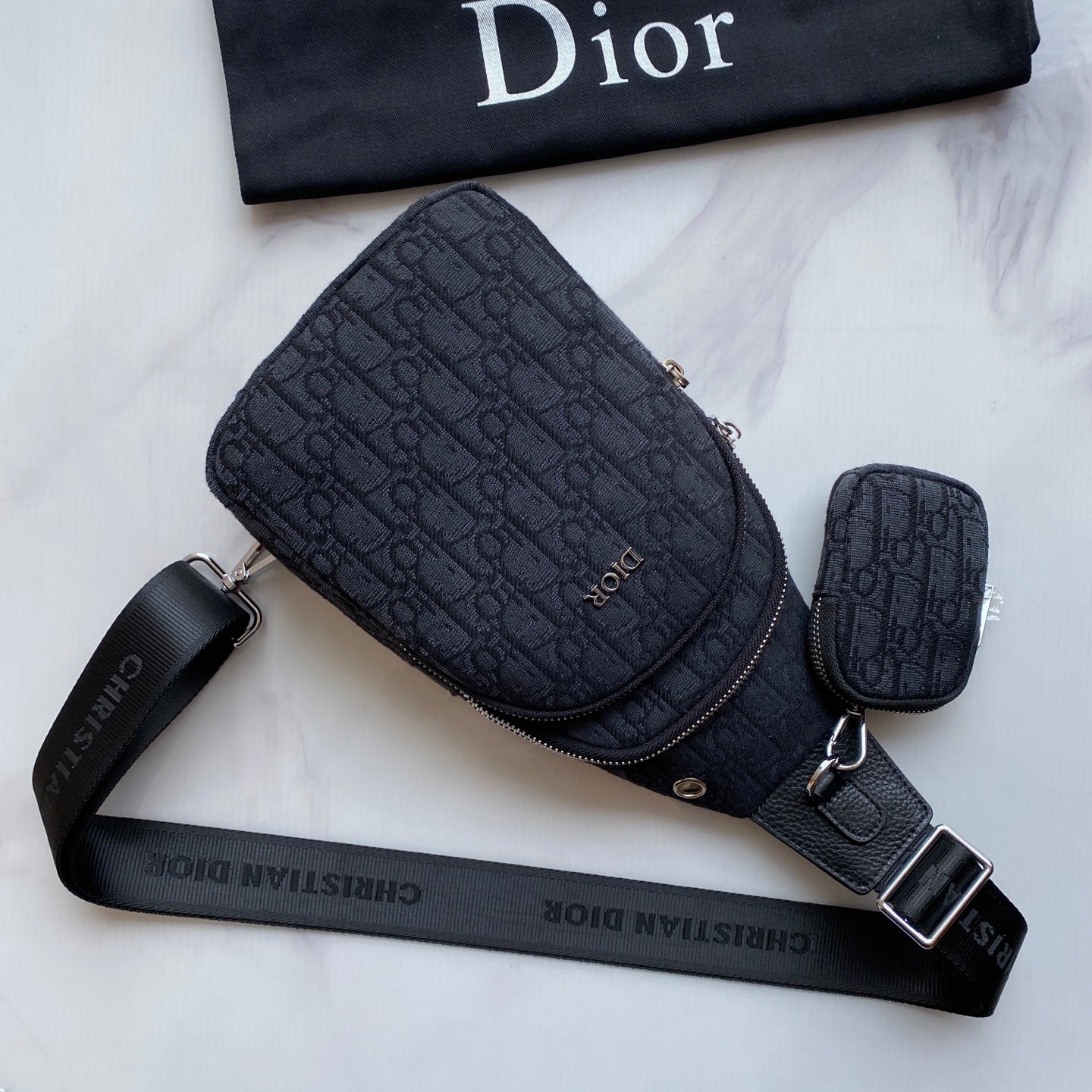 Dior Inspired Men's Chest Bag - Imported Fabric & Luxury Hardware | Black Crossbody Sling 29×17×6.5cm