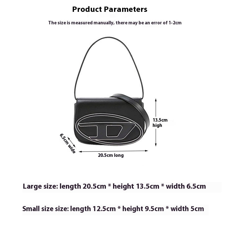 Diesel 1DR Nappa Leather Shoulder Bag Black - Iconic Oval D Logo Metal Plaque Crossbody Bag, Compact 13.5x20.5x7cm for Daily Essentials
