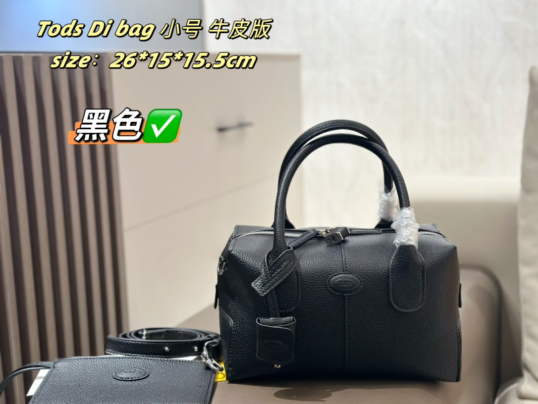 Tods Di Bag Mini Bauletto – Leather Bowling Bag with Foldable Box & Detachable Strap (26x15x15.5cm) | Timeless Italian Elegance