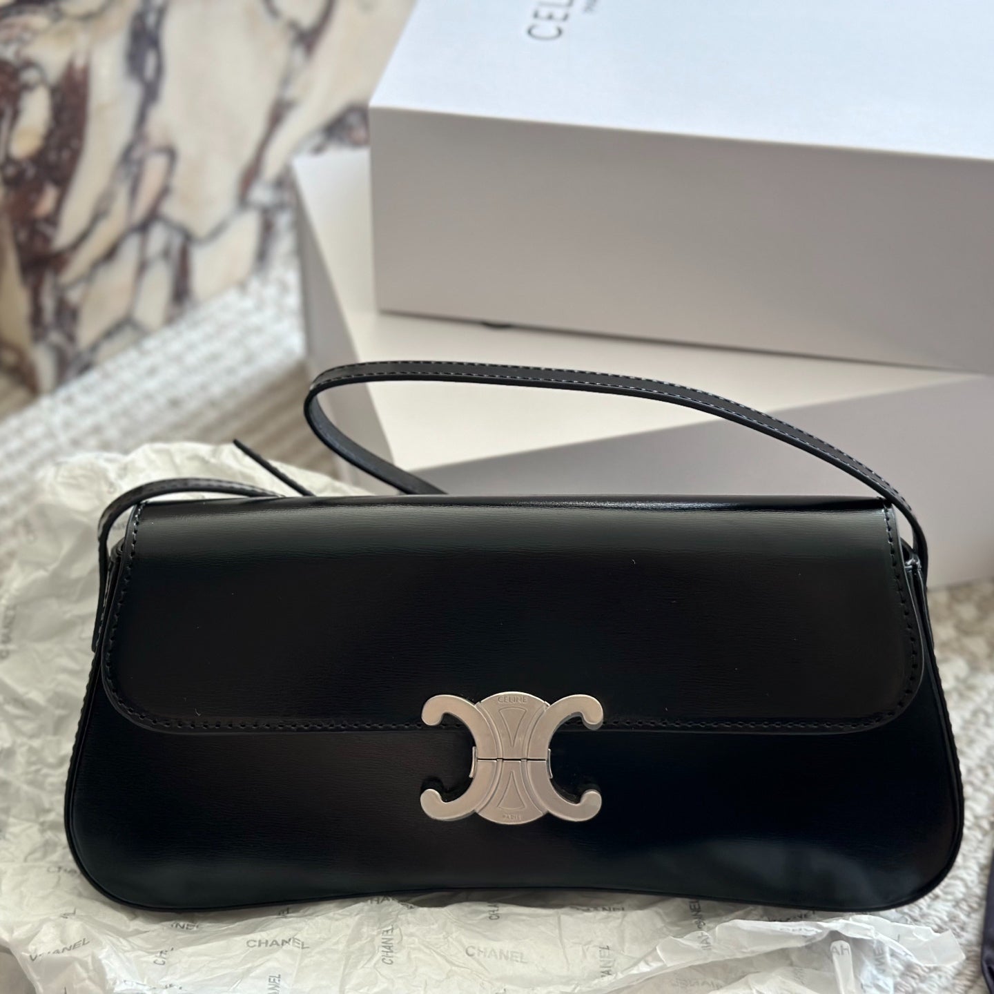 Céline Lola Black Silver Handbag | 2023 Runway Edition | Sleek Silver Hardware | 28x12cm Chic Evening Bag