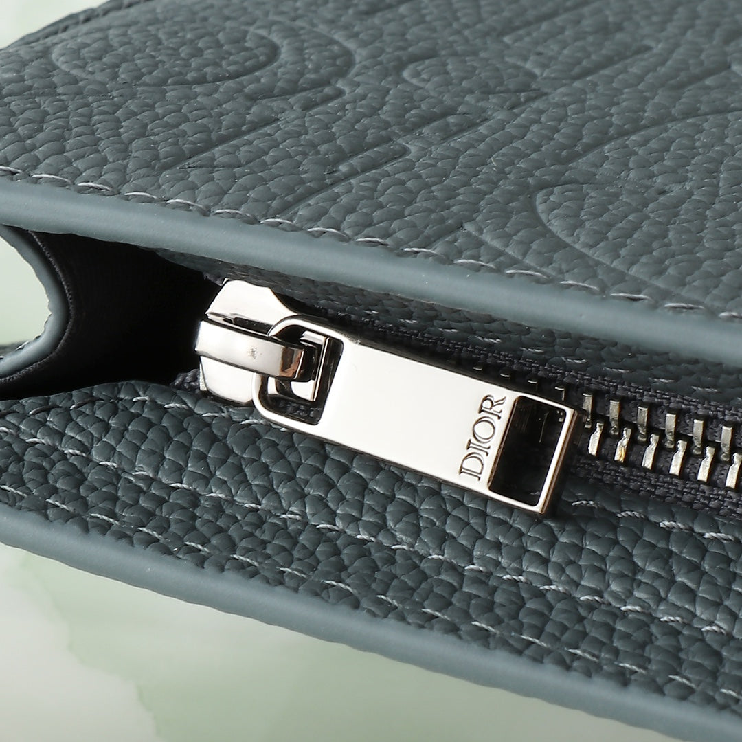 Dior Grey Gravity Embossed Clutch|Spacious 27×19.5×6cm|6 Card Slots & Detachable Strap