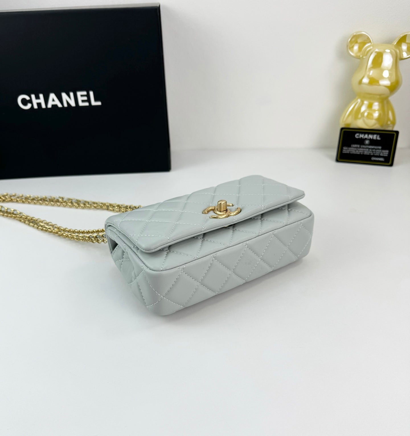 Chanel 24A Black Gold Fringe Chain Flap Bag|Double Gold Bead Classic Design|18cm Luxury Crossbody Bag