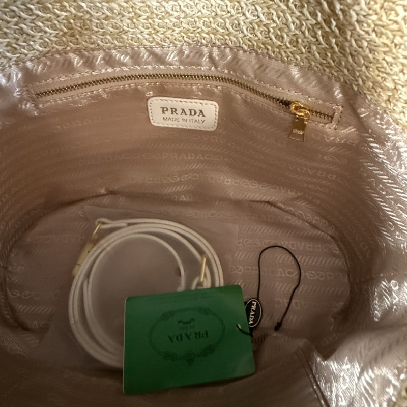 Prada Raffia Bucket Shoulder Bag Summer Woven Straw Tote 28x13x22cm Beach Vacation Essentials PRADA MILANO