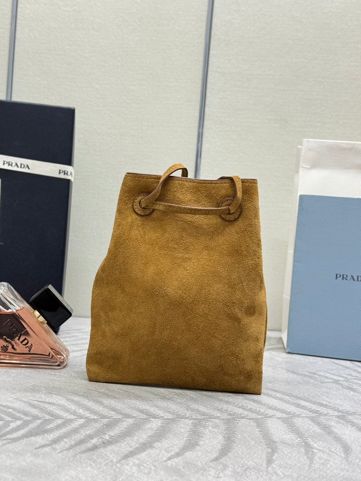 ๐ Mini Drawstring Crossbody Bag - Premium Suede & Lambskin | Dual Straps + Top Hardware | 20cm Cute Casual Purse