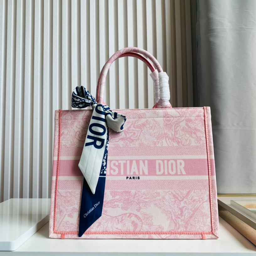 Dior Inspired Pink Tote Bag Elegant Printed Handbag with Large Capacity