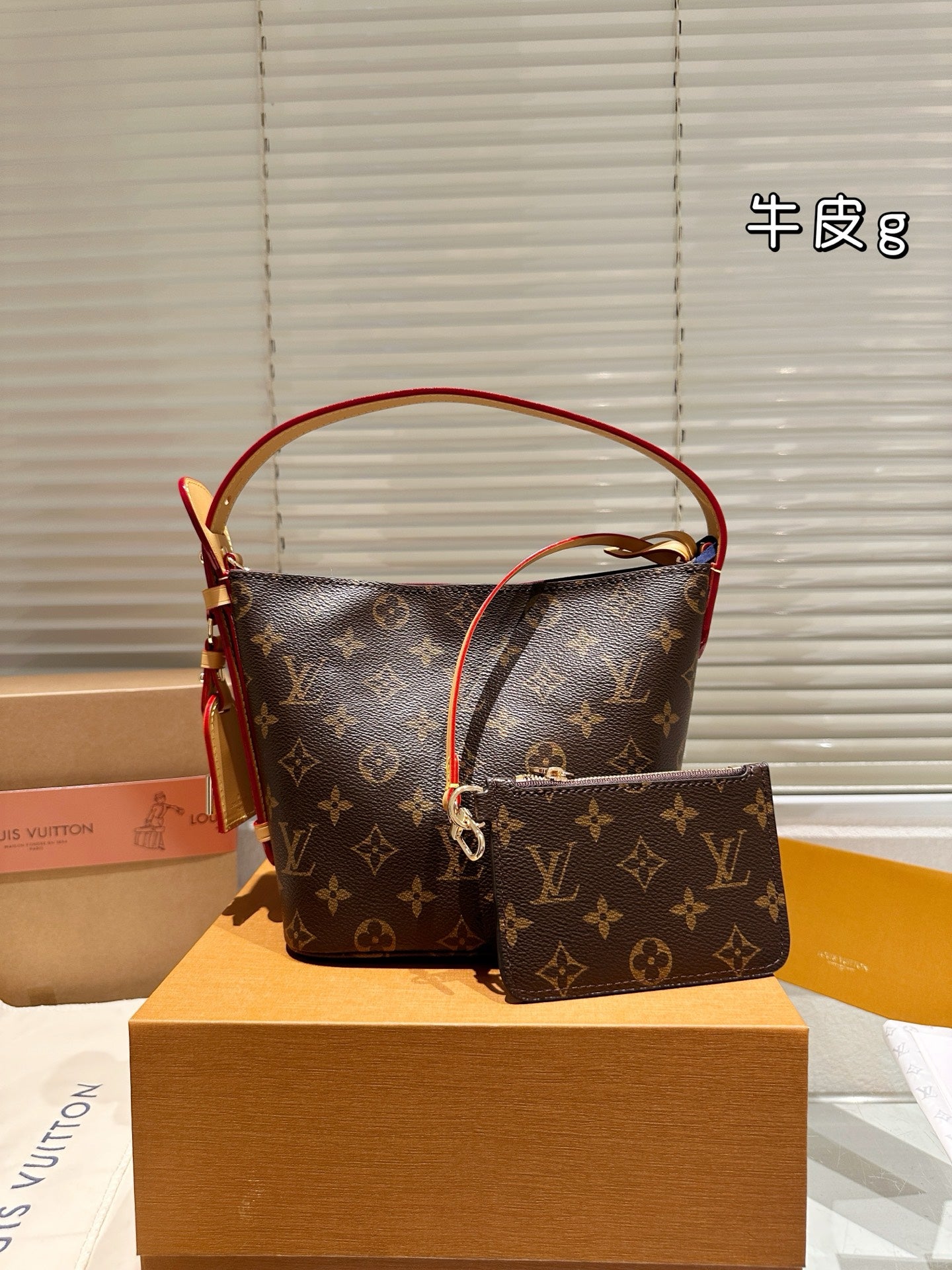 Louis Vuitton Monogram Cowhide Leather Bucket Bag with Coin Pouch Luxury Designer Handbag LV All In BB Monogram Canvas Includes Coin Pouch