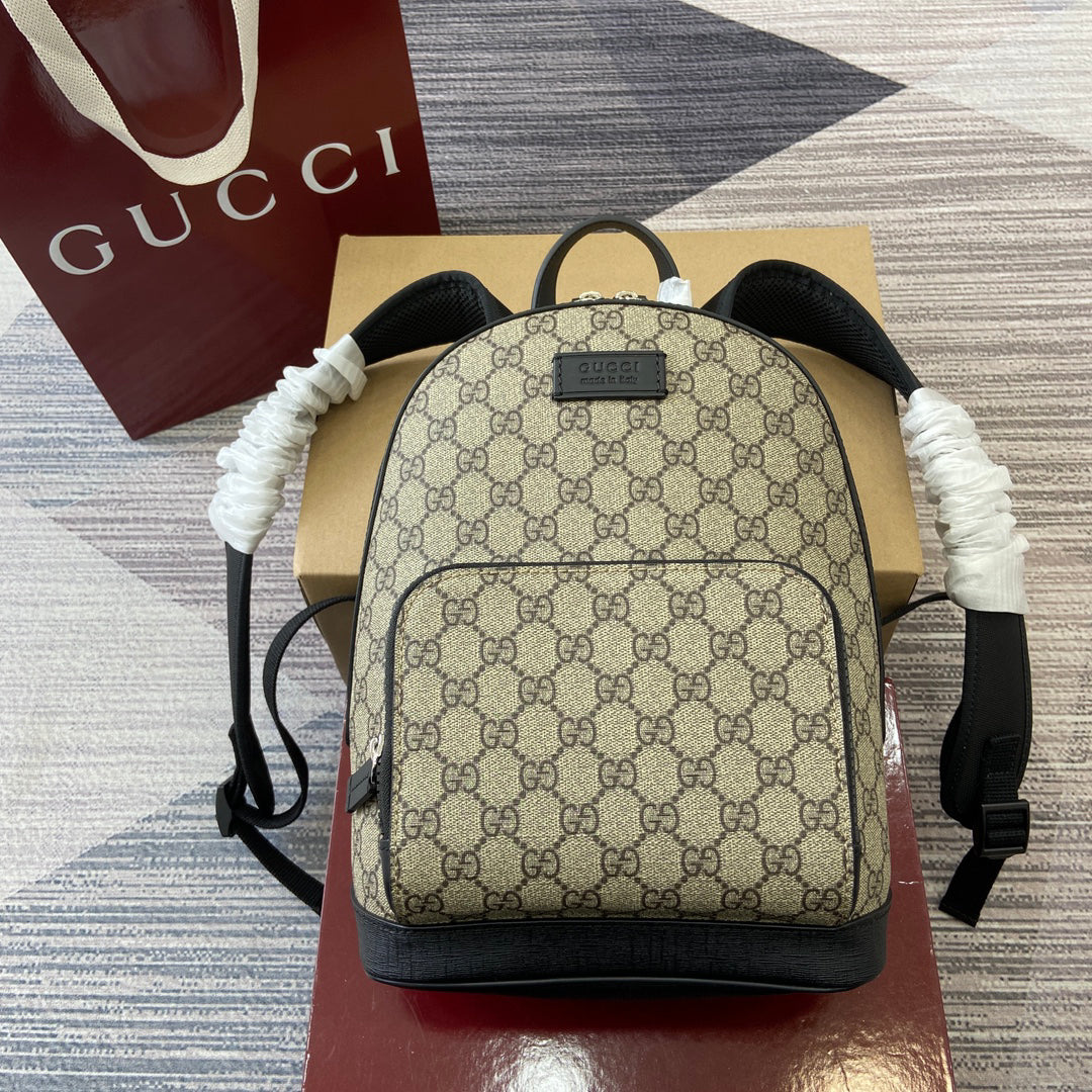 GG Classic Heritage Textured Leather Trim Backpack - Model 429020 | Textured PVC with Vintage Brass Hardware | 23x29x14cm Versatile Commuter Bag