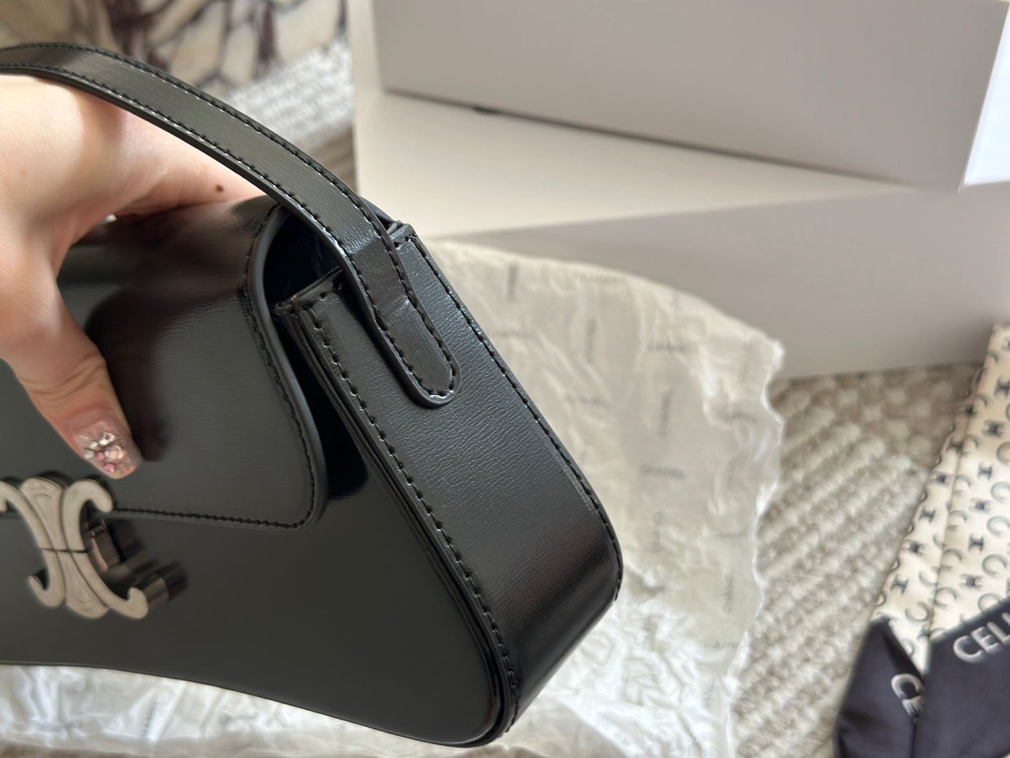 Céline Lola Black Silver Handbag | 2023 Runway Edition | Sleek Silver Hardware | 28x12cm Chic Evening Bag