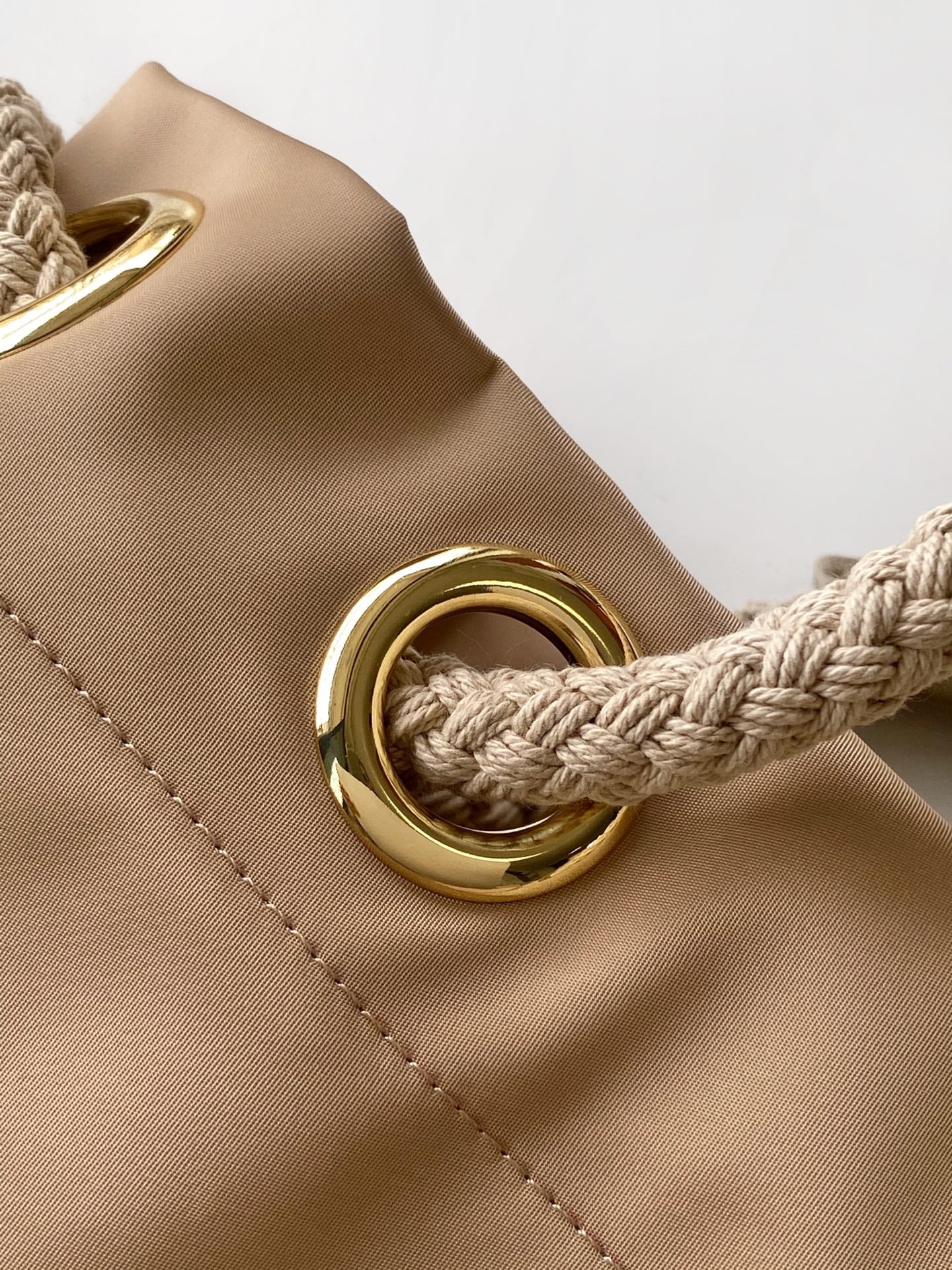 2025 Runway Recycled Nylon Bucket Bag 23.5x28x16.5cm - Slide Rope Handle & Enamel Triangle | Tote to Shoulder Convertible
