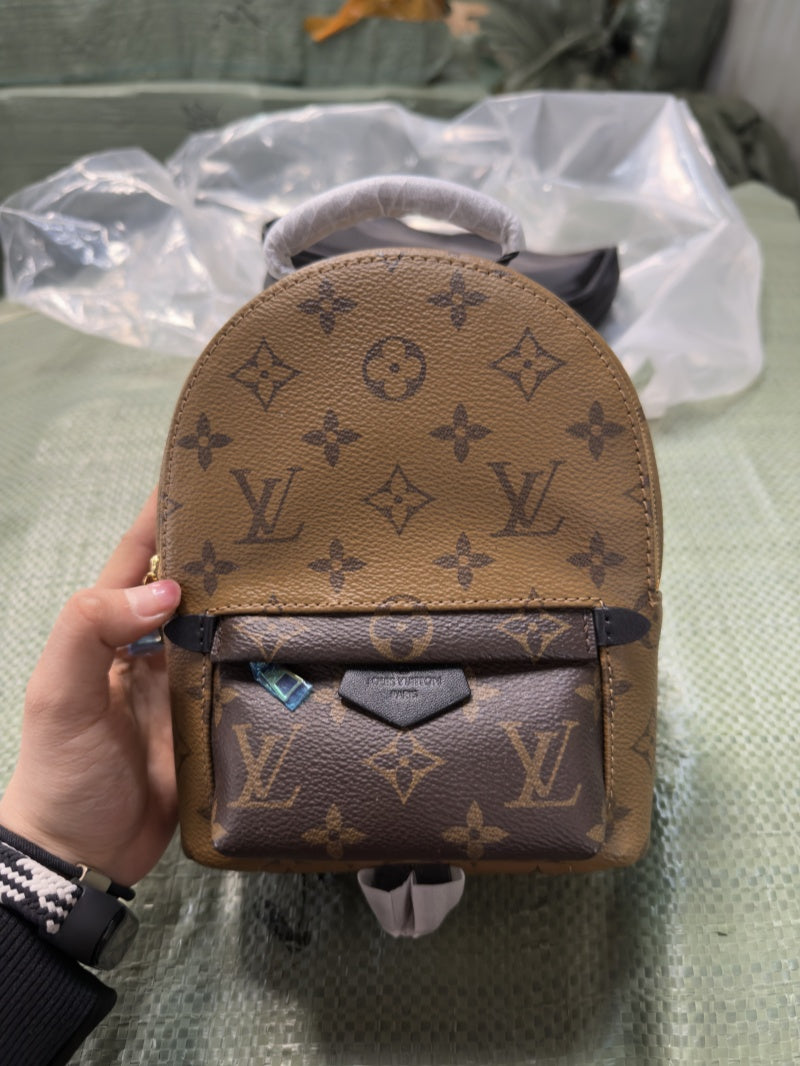 Louis Vuitton 2017 Early Spring Monogram Backpack Mini Double Bag 16x21x10cm Calfskin Trim Engraved Zippers Luxury Functional Urban Travel Backpack