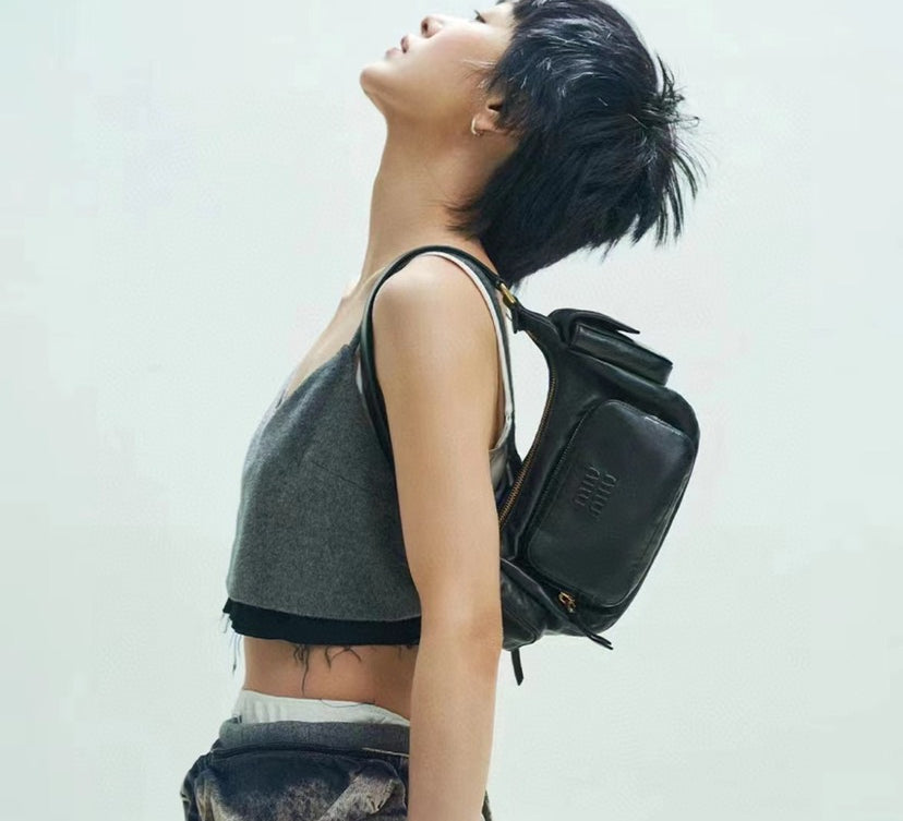 2023 Viral Celebrity Style·Imported Lambskin Multi-Pocket Crossbody Bag | Satin Lining Large Capacity | Sweet & Edgy Versatile