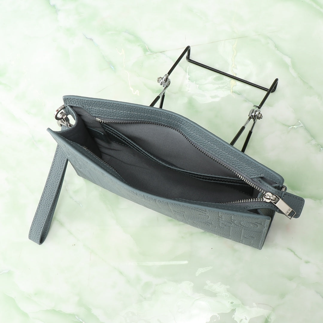 Dior Grey Gravity Embossed Clutch|Spacious 27×19.5×6cm|6 Card Slots & Detachable Strap