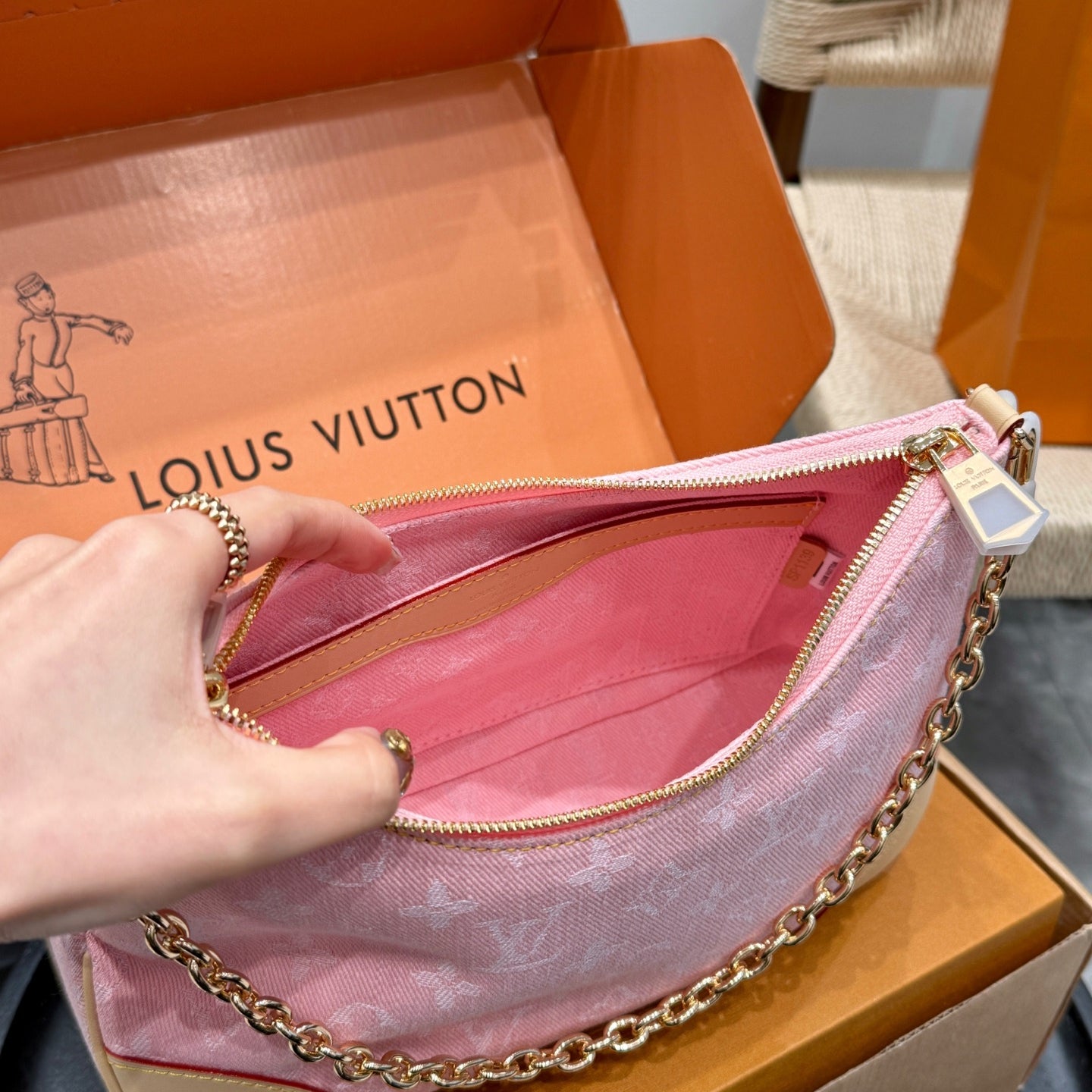 Louis Vuitton Denim Boulogne Bag 2023 | 163c Dynamic Chip, Steel Chain Strap, Full Gift Box Packaging