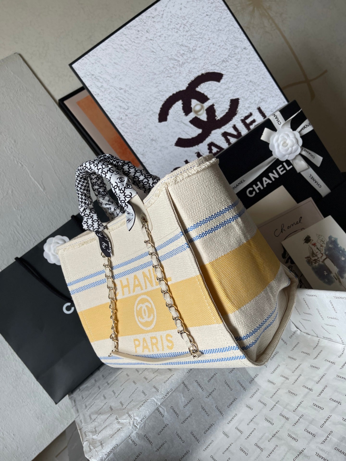 Chanel 2025 Apricot Beach Tote | Mother & Baby Canvas Bag with Leather Handles | Spacious 38×32×18cm Travel Shopper