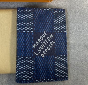 Louis Vuitton Monogram Passport Cover | Blue Coated Canvas | 4 Card Slots + 2 Pockets | Model M40749 | 14x10cm