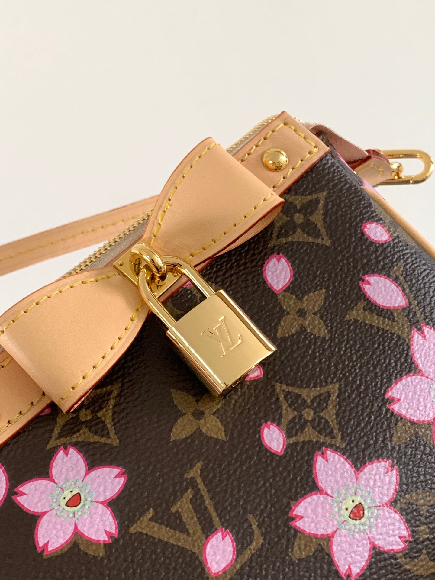 Louis Vuitton x Takashi Murakami Monogram Cherry Blossom Pochette Accessoires Bag with Detachable Chain & Leather Bow