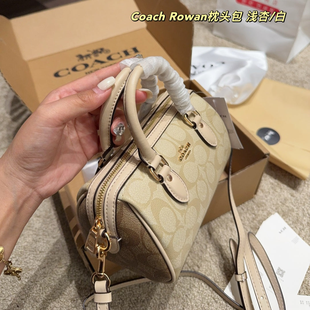 Coach New Mini Rowan Satchel - Blocked Signature Canvas Boston Pillow Bag (7"L x 4.75"H x 4"W) | Cute & Spacious Retro Y2K Crossbody for Sweet Edgy Girls
