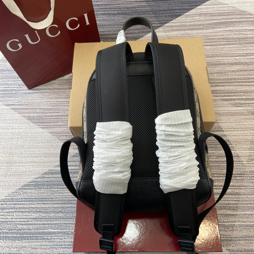 GG Classic Heritage Textured Leather Trim Backpack - Model 429020 | Textured PVC with Vintage Brass Hardware | 23x29x14cm Versatile Commuter Bag
