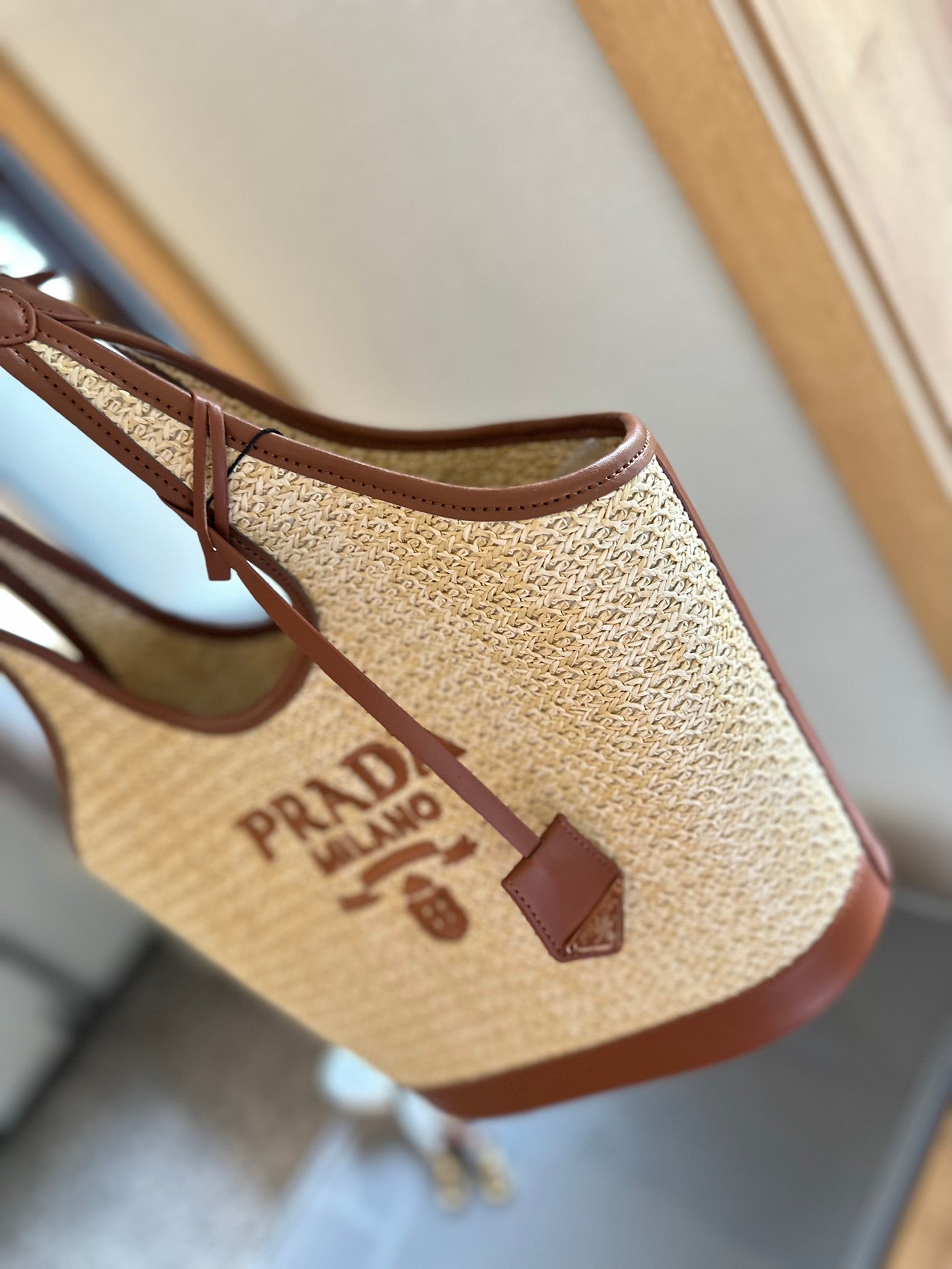 Prada Raffia Bucket Shoulder Bag Summer Woven Straw Tote 28x13x22cm Beach Vacation Essentials PRADA MILANO