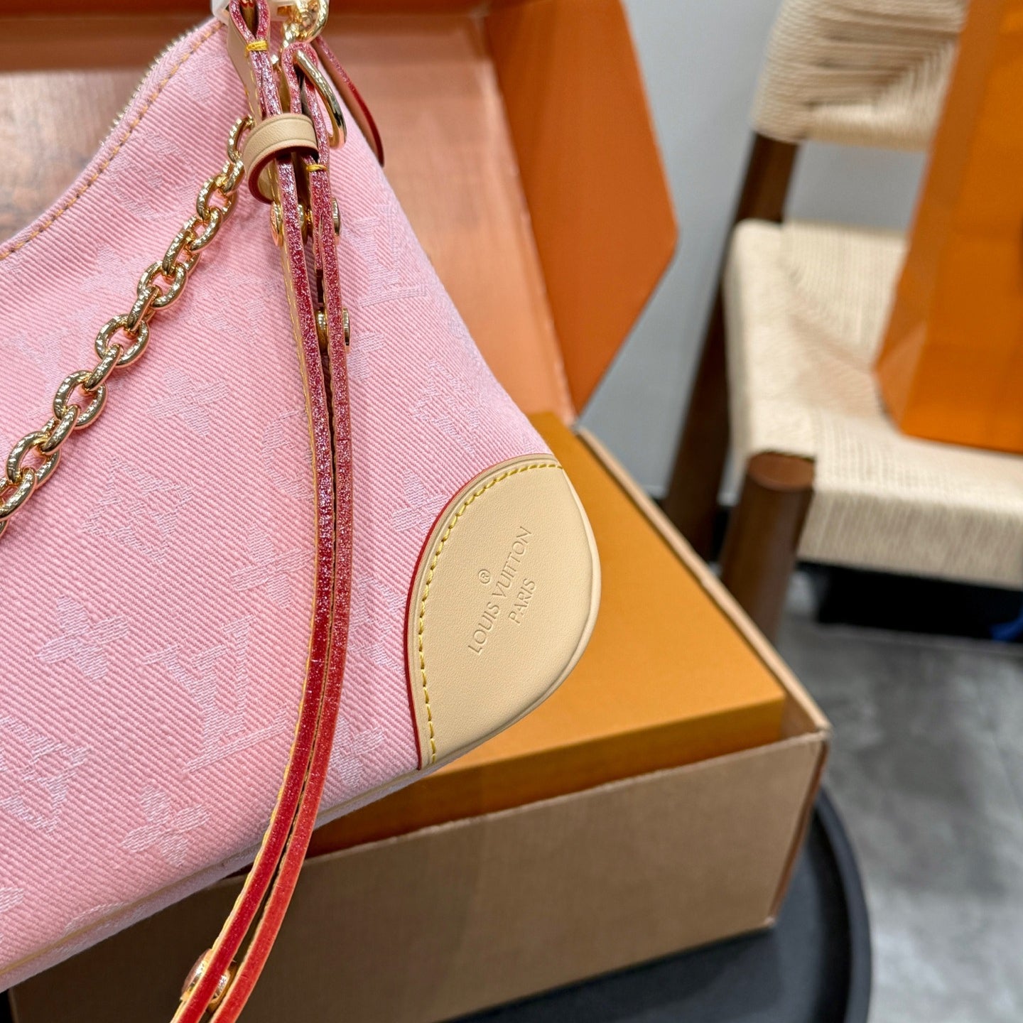 Louis Vuitton Denim Boulogne Bag 2023 | 163c Dynamic Chip, Steel Chain Strap, Full Gift Box Packaging
