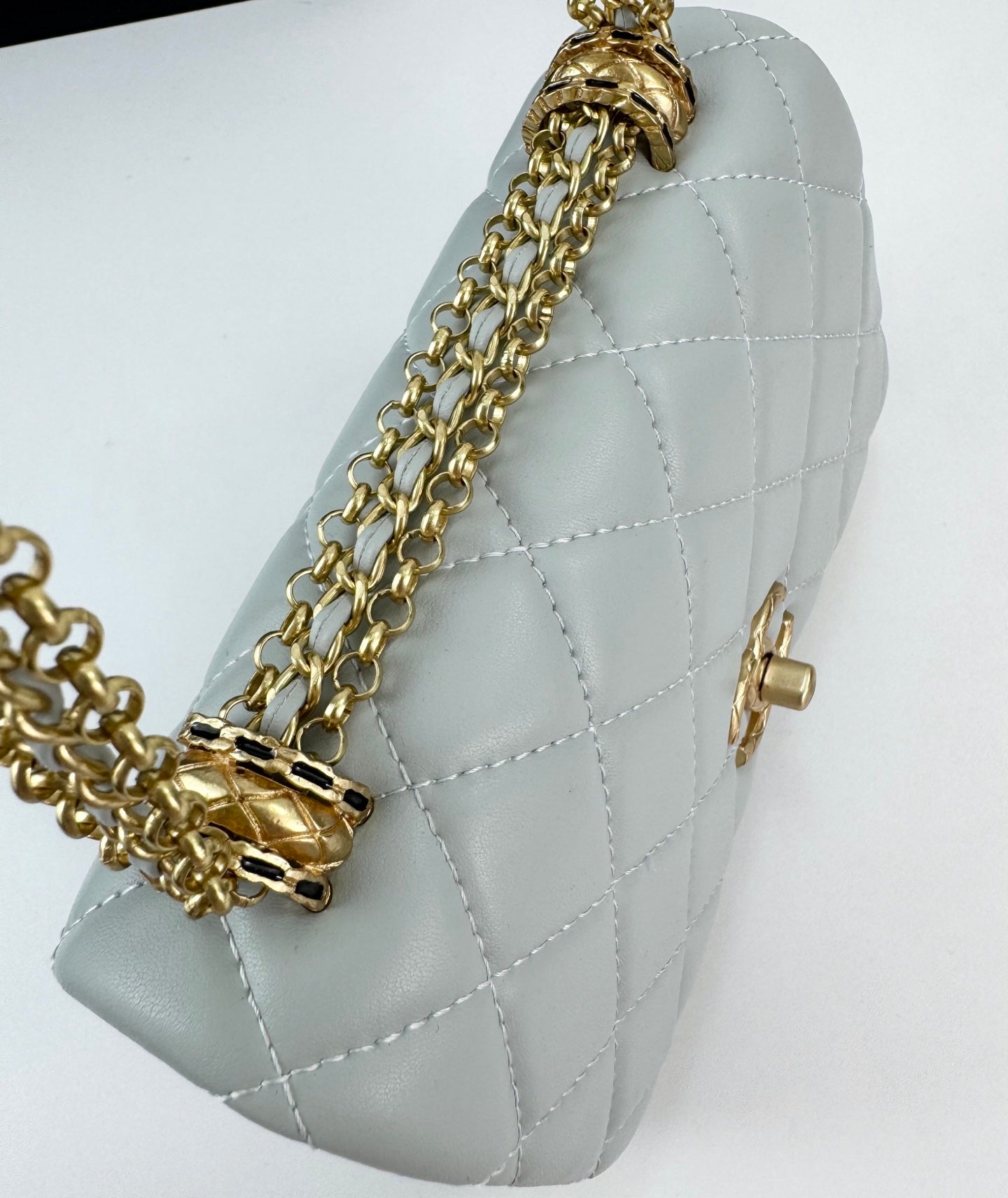 Chanel 24A Black Gold Fringe Chain Flap Bag|Double Gold Bead Classic Design|18cm Luxury Crossbody Bag