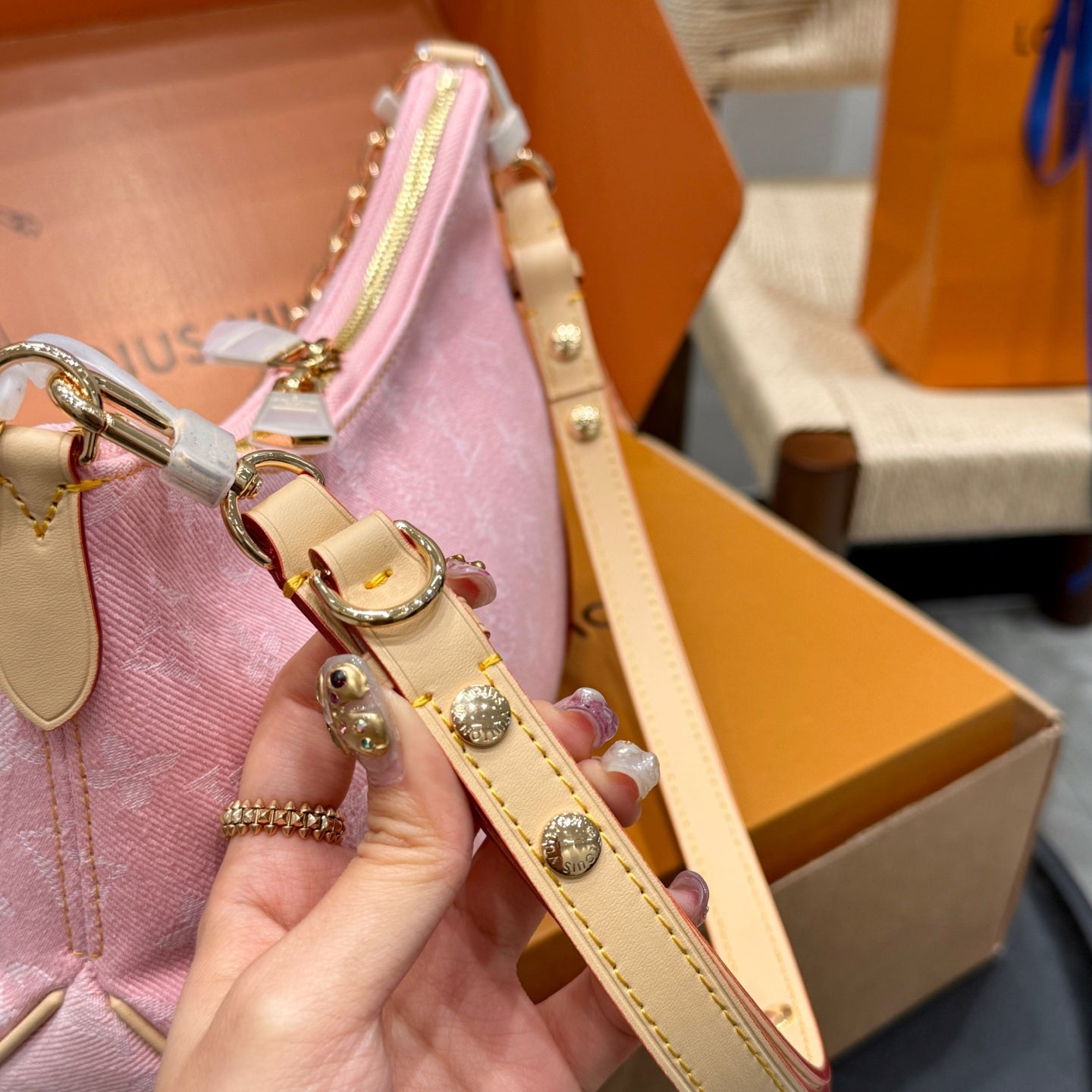 Louis Vuitton Denim Boulogne Bag 2023 | 163c Dynamic Chip, Steel Chain Strap, Full Gift Box Packaging
