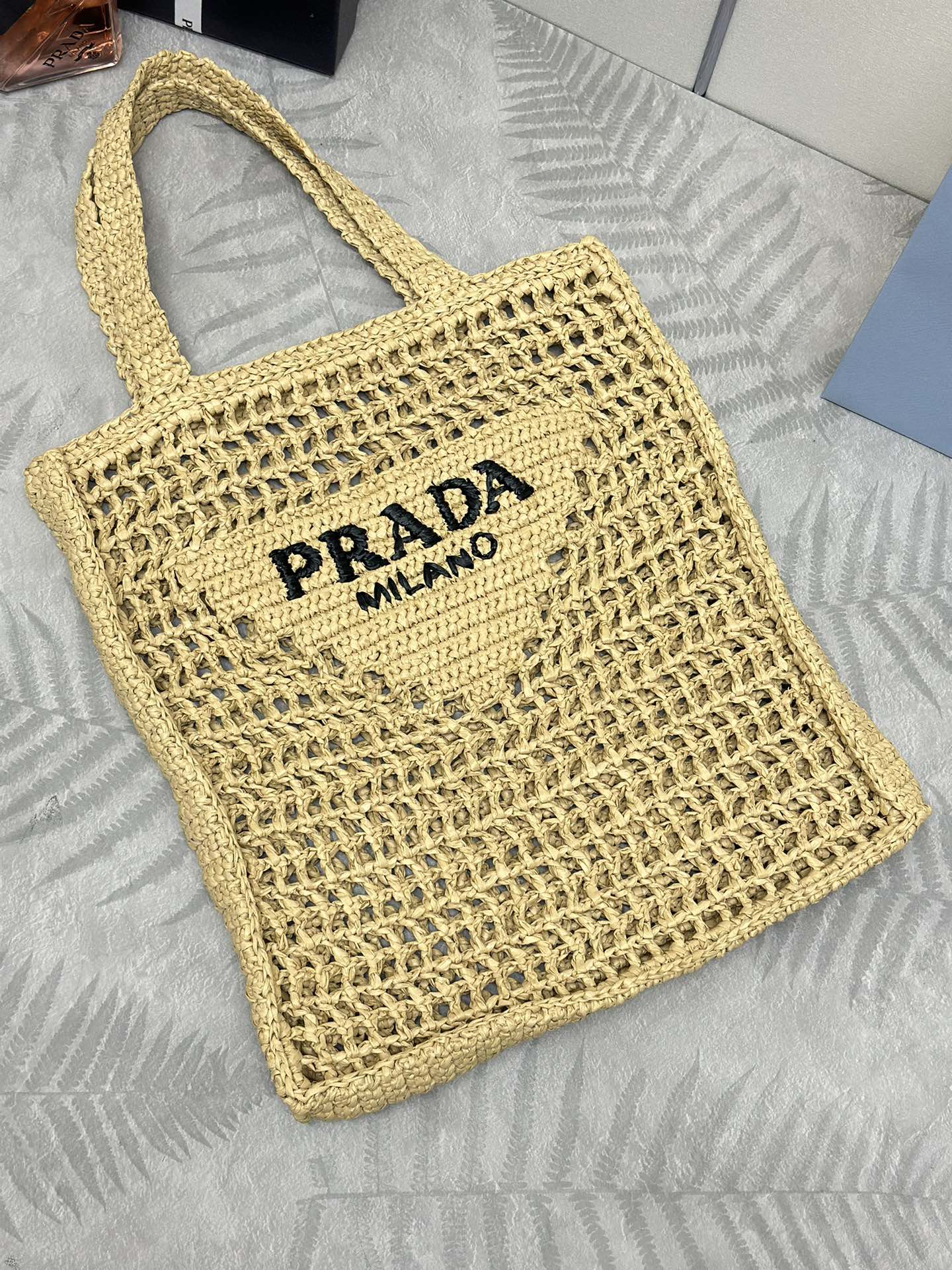 🌿 Designer Raffia Tote Bag - Deconstructed Style + Embroidered Triangle Logo | 38cm Lightweight Beach & Office Bag