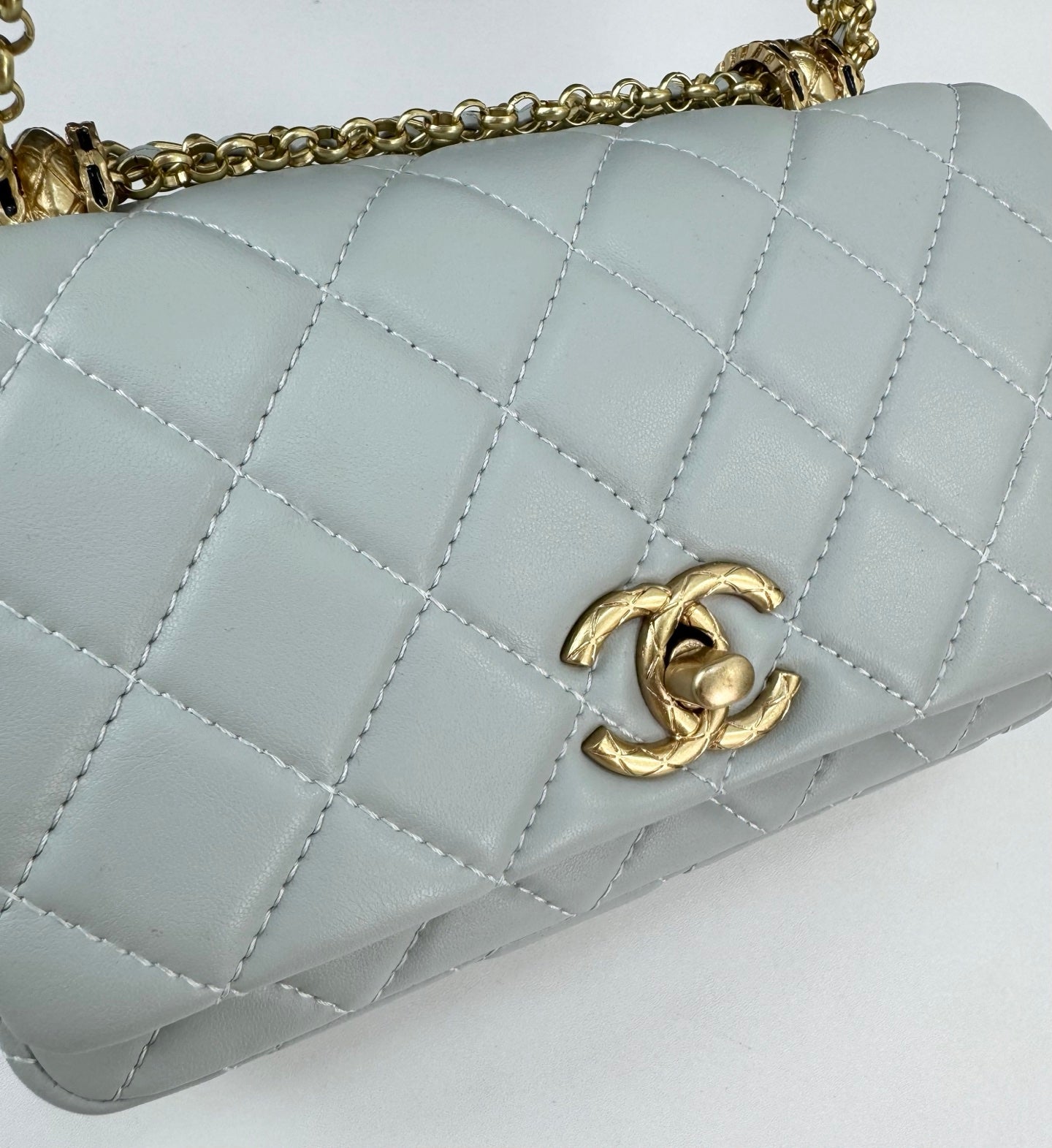 Chanel 24A Black Gold Fringe Chain Flap Bag|Double Gold Bead Classic Design|18cm Luxury Crossbody Bag