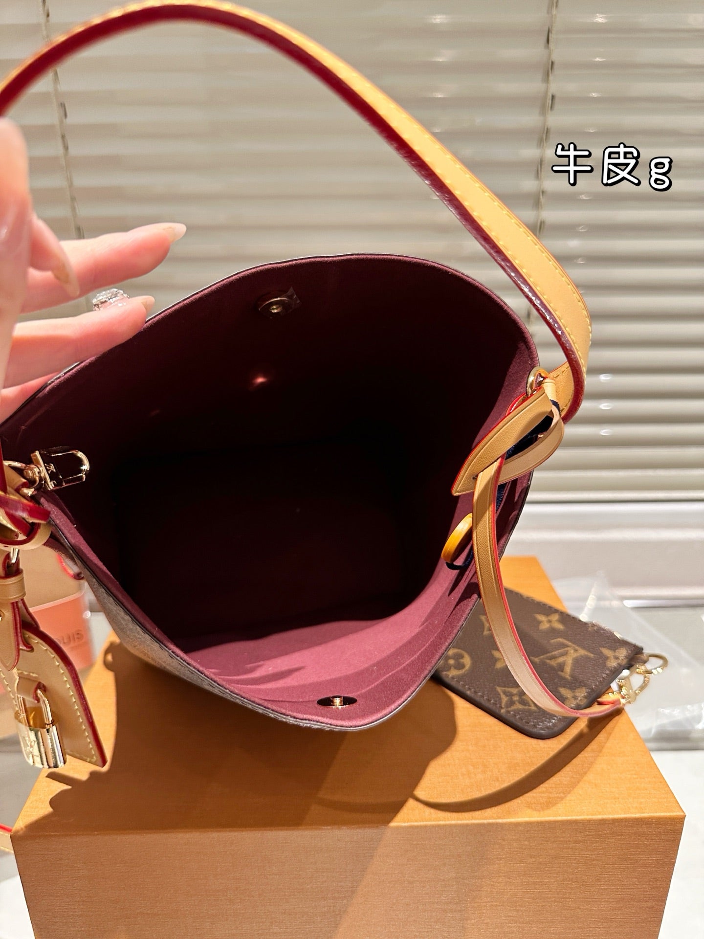 Louis Vuitton Monogram Cowhide Leather Bucket Bag with Coin Pouch Luxury Designer Handbag LV All In BB Monogram Canvas Includes Coin Pouch