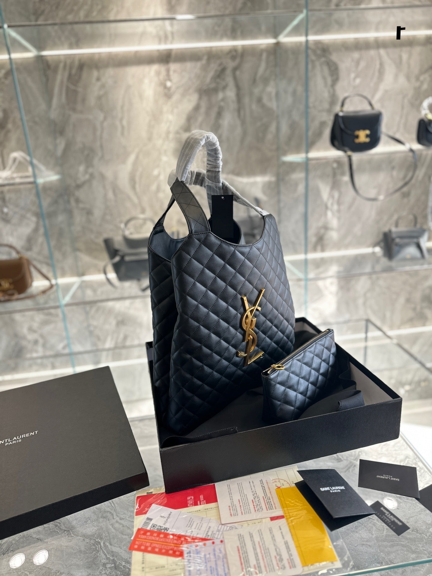 SAINT LAURENT YSL Oversized Logo Tote Bag | 40cm Power Silhouette | Minimalist Commuter Essential