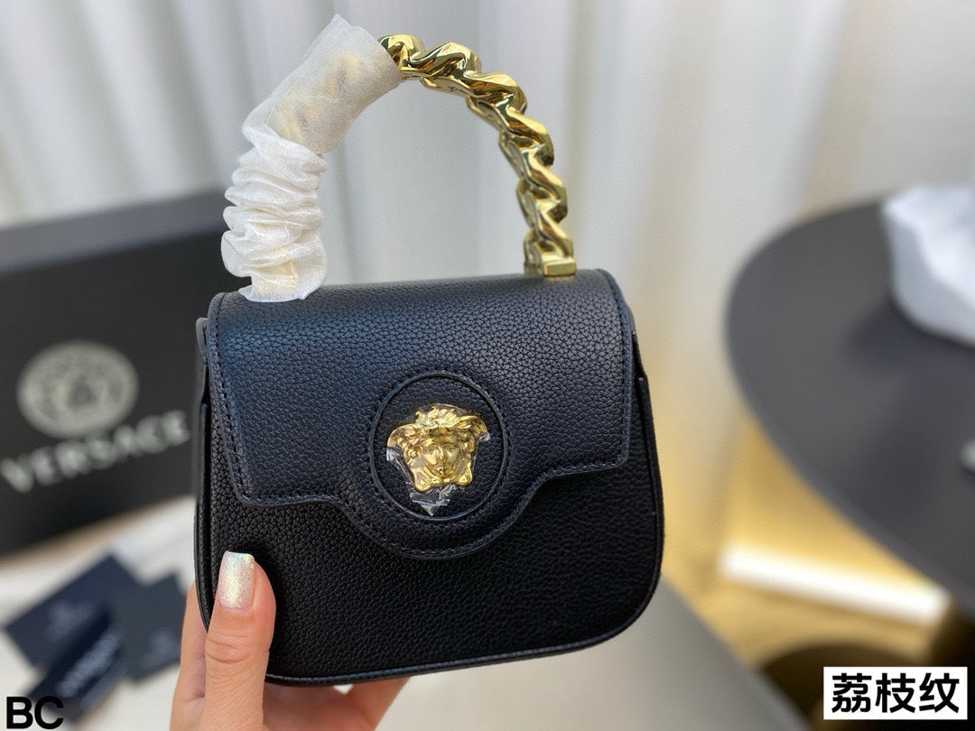 Versace La Medusa Top-Handle Bag – Iconic Medusa Head & Chunky Chain Handle | Compact Luxury for Everyday (17x14cm)