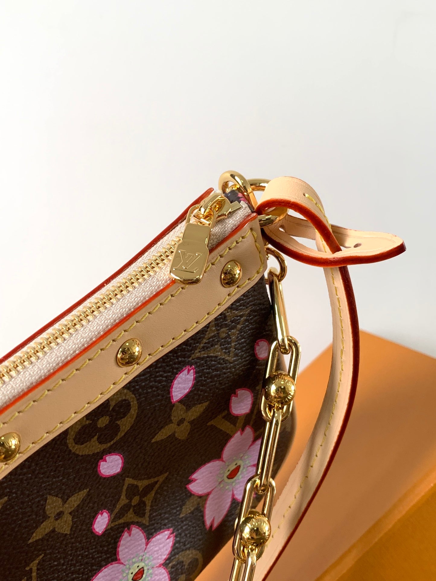 Louis Vuitton x Takashi Murakami Monogram Cherry Blossom Pochette Accessoires Bag with Detachable Chain & Leather Bow