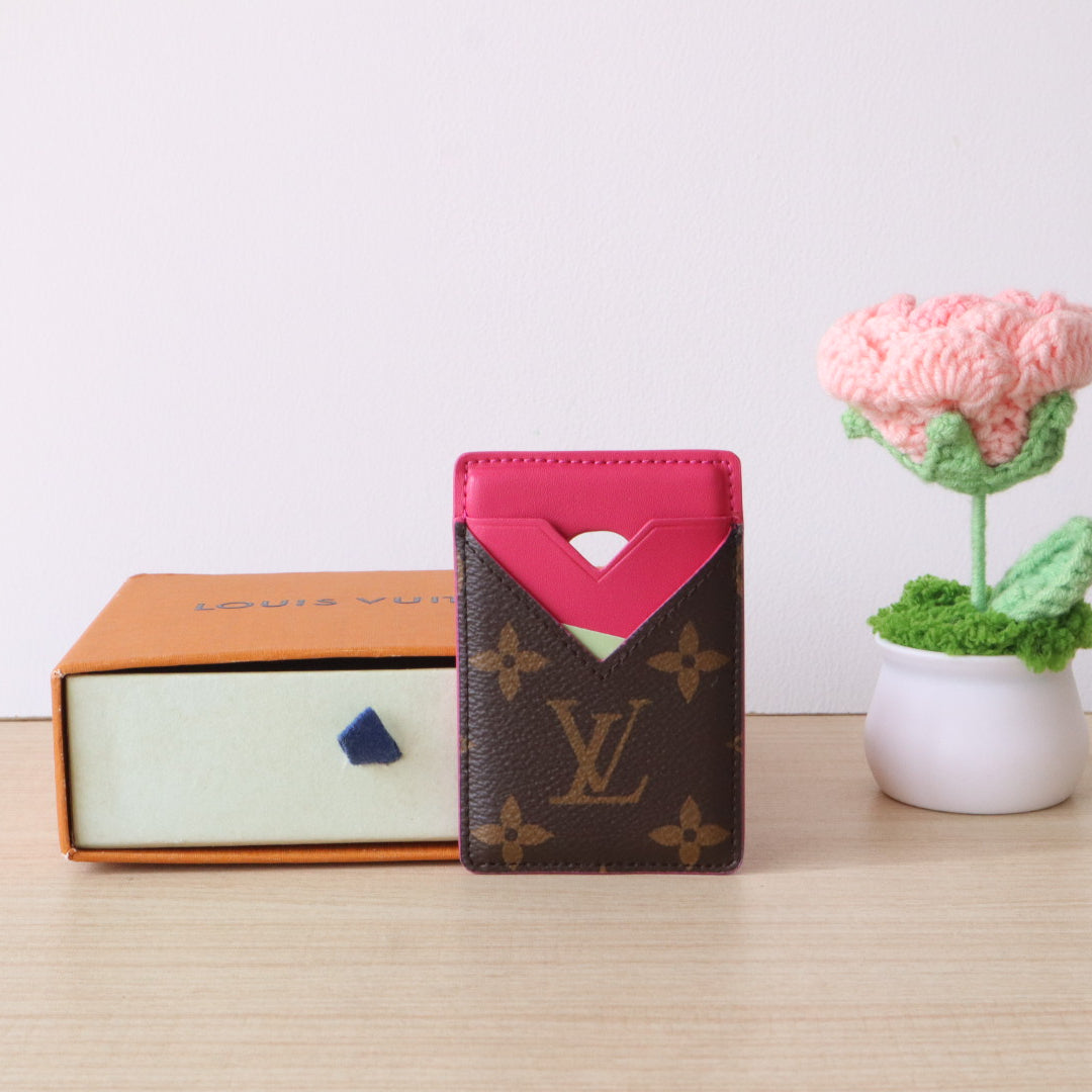 LV Monogram Macassar Magnetic Card Holder – Multi-Color (Red/Green/Black Floral/Brown Monogram/Pink/Yellow) | Magsafe Compatible | 9.5 x 6.5 x 0.5 cm