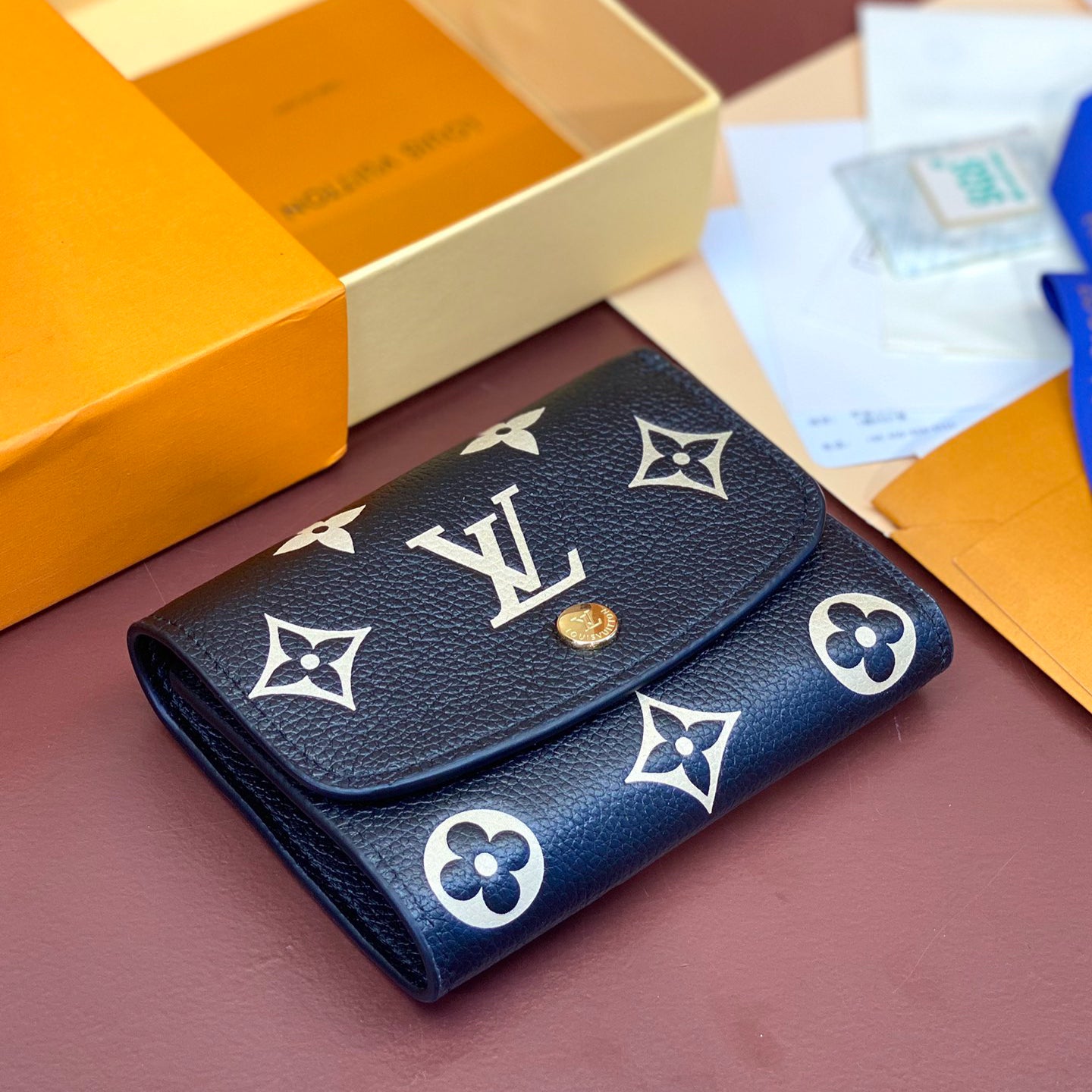 Louis Vuitton Monogram Empreinte Compact Wallet – Slim Leather Card Holder with Coin Pocket & 6 Card Slots | 12 x 9.5 x 2.5 cm